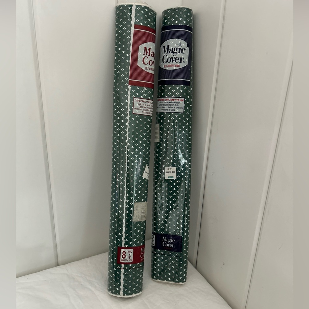 2 vintage Magic Cover Self-Adhesive Vinyl rolls contact paper drawer lining LOT